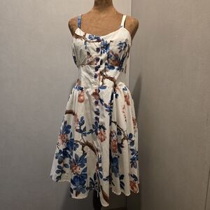 Zachary's Smile White Mini Dress with Blue and Peach Floral Print